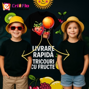 Tricou Capsuna amuzanta de vara cu balonul cu aer, Fructe, Copii | Dama, culoare negru - Img 6