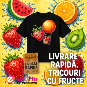 Tricou Capsuna amuzanta de vara cu balonul cu aer, Fructe, Copii | Dama, culoare negru - Img 12