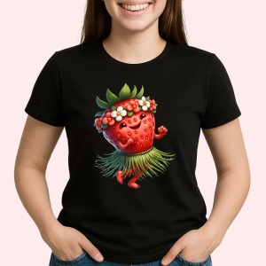 Tricou Capsuna amuzanta de vara dansator, Fructe, Copii | Dama, culoare negru - Img 2