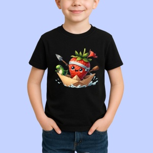 Tricou Capsuna amuzanta de vara navigator pirat, Fructe, Copii | Dama, culoare negru