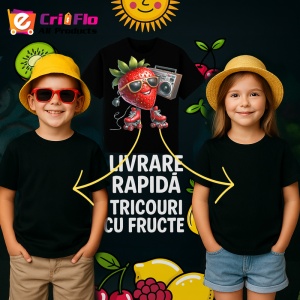 Tricou Capsuna amuzanta de vara party pe role, Fructe, Copii | Dama, culoare negru - Img 6