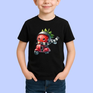 Tricou Capsuna amuzanta de vara pe scuter, Fructe, Copii | Dama, culoare negru