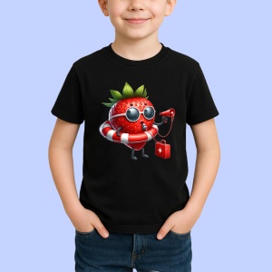 Tricou Capsuna amuzanta de vara salvamar, Fructe, Copii | Dama, culoare negru