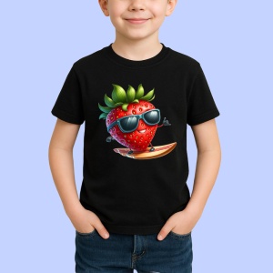 Tricou Capsuna amuzanta de vara surf, Fructe, Copii | Dama, culoare negru