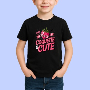 Tricou Capsuna Coqueta si draguta, Fructe, Copii | Dama, culoare negru