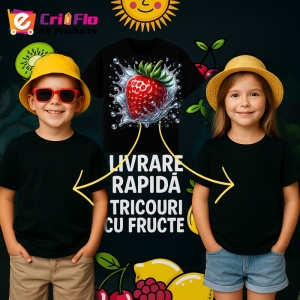 Tricou Capsuna in valuri reci, Fructe, Copii | Dama, culoare negru - Img 6