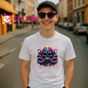 Tricou Caracatita cu craniu stil fantasy si street art combinat Copii | Dama | Barbat - Img 6