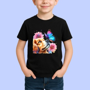Tricou Cavalier King Charles Spaniel cu fluture violet si margarete Copii | Dama | Barbat, negru - Img 3