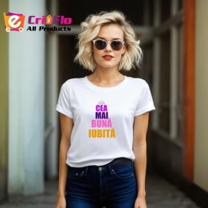 Tricou Cea Mai Buna Iubita Coroana Mov, din bumbac 100%, tricou alb, Dama | Barbat - Img 3