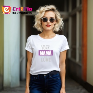 Tricou Cea Mai Buna Mama Simplu, din bumbac 100%, tricou alb, Dama | Barbat - Img 3