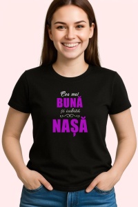 Tricou Cea Mai Buna Si Iubita Nasa Mov V3, din bumbac 100%, tricou negru, Dama | Barbat - Img 2