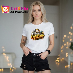 Tricou Cel Mai Bun Constructor Utilaj Galben V1, din bumbac 100% , tricou alb pentru Dama | Barbat - Img 3