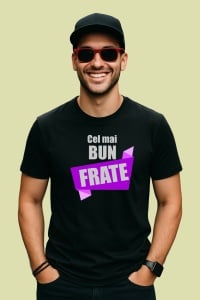 Tricou Cel Mai Bun Frate Banner Mov, din bumbac 100%, tricou negru, Dama | Barbat - Img 2