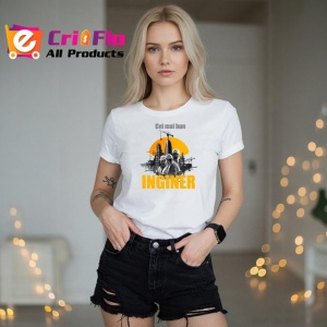 Tricou Cel Mai Bun Inginer Santier Galben, din bumbac 100% , tricou alb pentru Dama | Barbat - Img 3