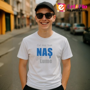 Tricou Cel Mai Bun Nas Din Lume Albastru V4, din bumbac 100% , tricou alb pentru Barbat - Img 3