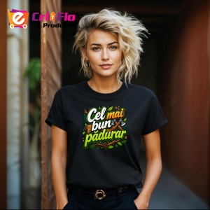 Tricou Cel Mai Bun Padurar Topor Lemn V2, din bumbac 100%, tricou negru Dama | Barbat - Img 4