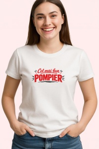 Tricou Cel Mai Bun Pompier Logo Protectie V2, din bumbac 100% , tricou alb pentru Dama | Barbat - Img 2