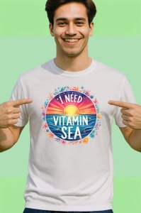 Tricou Cerc colorat cu soare text i need vitamin sea vacanta tropicala Copii | Dama | Barbat Barbat - Img 2