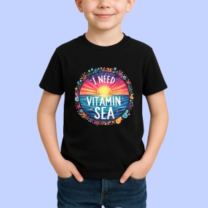 Tricou Cerc colorat cu soare text i need vitamin sea vacanta tropicala Copii | Dama | Barbat, negru - Img 3