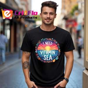 Tricou Cerc colorat cu soare text i need vitamin sea vacanta tropicala Copii | Dama | Barbat, negru - Img 6
