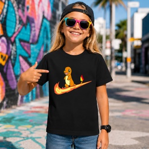 Tricou Charmander Fire Wave Logo Portocaliu Urban Pokemon Design, din bumbac 100%, tricou negru, Copii | Dama | Barbat - Img 7