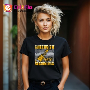 Tricou Cheers To New Beginnings Sticla Sampanie, din bumbac 100%, tricou negru Dama | Barbat - Img 4