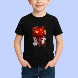 Tricou China Steag Splash Art, Copii | Dama | Barbat, culoare negru - Img 3