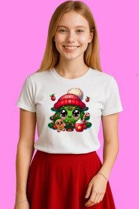 Tricou Christmas Tree Chibi Cu Caciula Si Cana, din bumbac 100%, tricou alb, Copii | Dama | Barbat