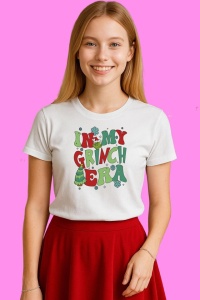 Tricou Christmas Tree In My Grinch Era Grinchmas Cricut, din bumbac 100%, tricou alb, Copii | Dama | Barbat