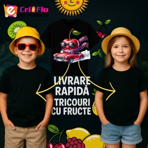 Tricou Cireasa de vara amuzanta in masina, Fructe, Copii | Dama, culoare negru - Img 6
