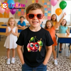Tricou Cireasa de vara amuzanta inghetata, Fructe, Copii | Dama, culoare negru - Img 4