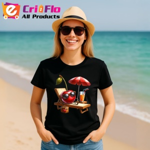 Tricou Cireasa de vara amuzanta pe sezlong, Fructe, Copii | Dama, culoare negru - Img 11