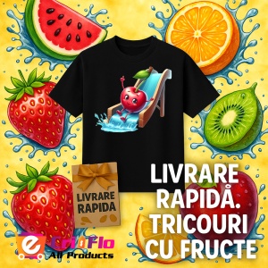 Tricou Cireasa de vara amuzanta pe topogan, Fructe, Copii | Dama, culoare negru - Img 12