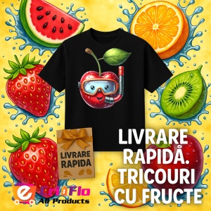 Tricou Cireasa de vara amuzanta scafandru, Fructe, Copii | Dama, culoare negru - Img 12