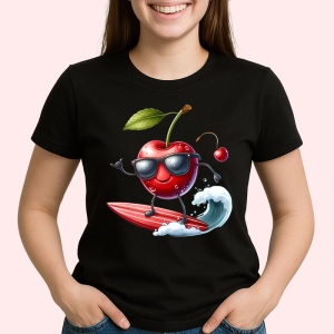 Tricou Cireasa de vara amuzanta surfing, Fructe, Copii | Dama, culoare negru - Img 2