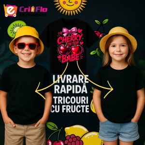 Tricou Cireasa in varf, baby, Fructe, Copii | Dama, culoare negru - Img 6