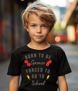 Tricou clasic haios personalizat, pentru copii Born to be Gamer, forced to go to school - Img 2