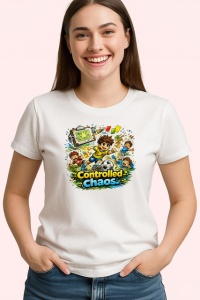 Tricou Controlled Chaos Copil Fotbalist Colorat, din bumbac 100% , tricou alb pentru Copii | Dama | Barbat