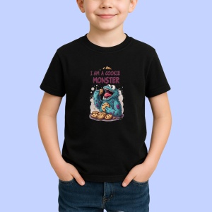 Tricou Cookie Monster Mancator Biscuiti, Copii | Dama | Barbat, culoare negru - Img 3