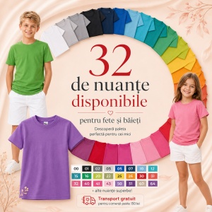 Tricou copii 100% bumbac,pentru fete și băieți 160 gm/², 32 nuanțe, mărimi 4–12 ani - Img 2