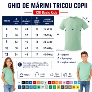 Tricou Copii Basic Malfini – 100% Bumbac, Mânecă Scurtă, 33 Culori pentru Fete și Băieți, Calitate Premium - Img 4