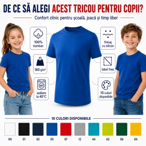 Tricou Copii Clasic Basic Free – Băiat și Fată, 100% Bumbac, Confortabil - Img 2