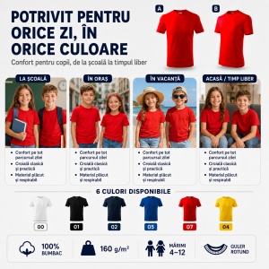 Tricou Copii Classic Malfini – 100% Bumbac, Mânecă Scurtă, Fete și Băieți, 6 Culori - Img 7