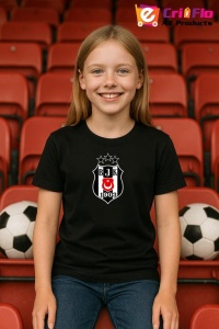Tricou copii cu logo stema Besiktas Turcia, din bumbac 100% - Img 5