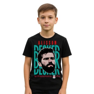 Tricou Copii din bumbac cu fotbalistul Alisson Becker-Liverpool FC