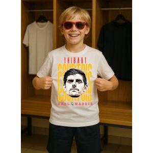 Tricou Copii din bumbac cu fotbalistul Thibaut Courtois-Real Madrid