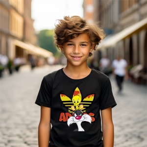 Tricou copii din bumbac personalizat haios cu Tweety & Sylvester din Looney Tunes - Cadou