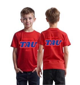 Tricou copii rosu personalizat cu logo-ul companiei - Fata + Spate