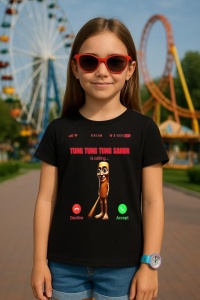 Tricou Copii Tralalelo Tra la la Tung Tung Tung Sahur - Italian Brainrot Meme T-Shirt - Img 1