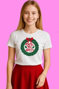 Tricou Coronita Deck The Halls, din bumbac 100%, tricou alb, Copii | Dama | Barbat